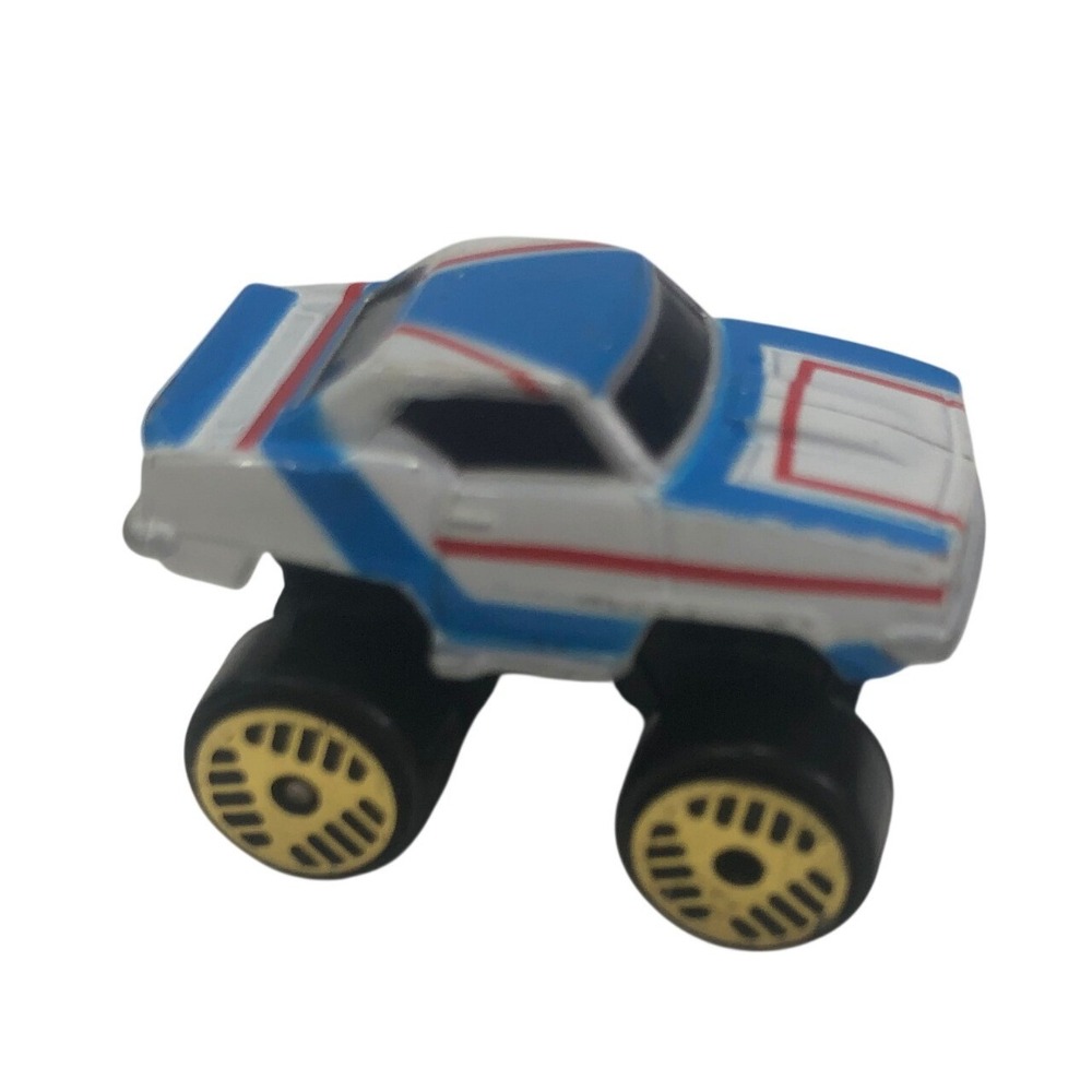 Mini Monster Truck Toy Car White Blue Red Racing Stripes Big Wheels